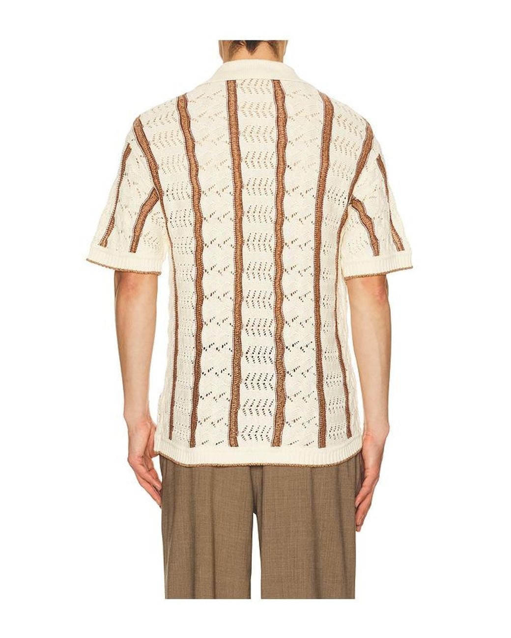 Central Park West Natural Novelty Stitch Button Down Shirt for men