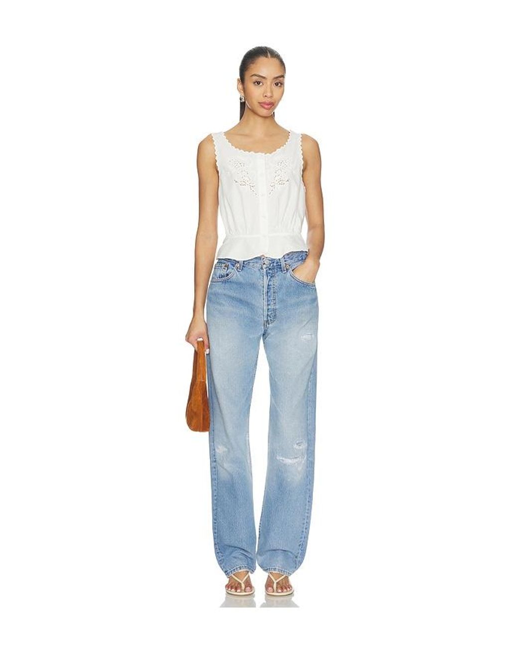 Re/done Blue Jerry Tank Blouse Top