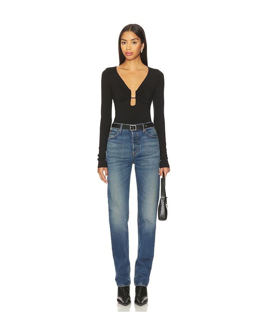GOOD AMERICAN Black Jersey U Wire Long Sleeve Top
