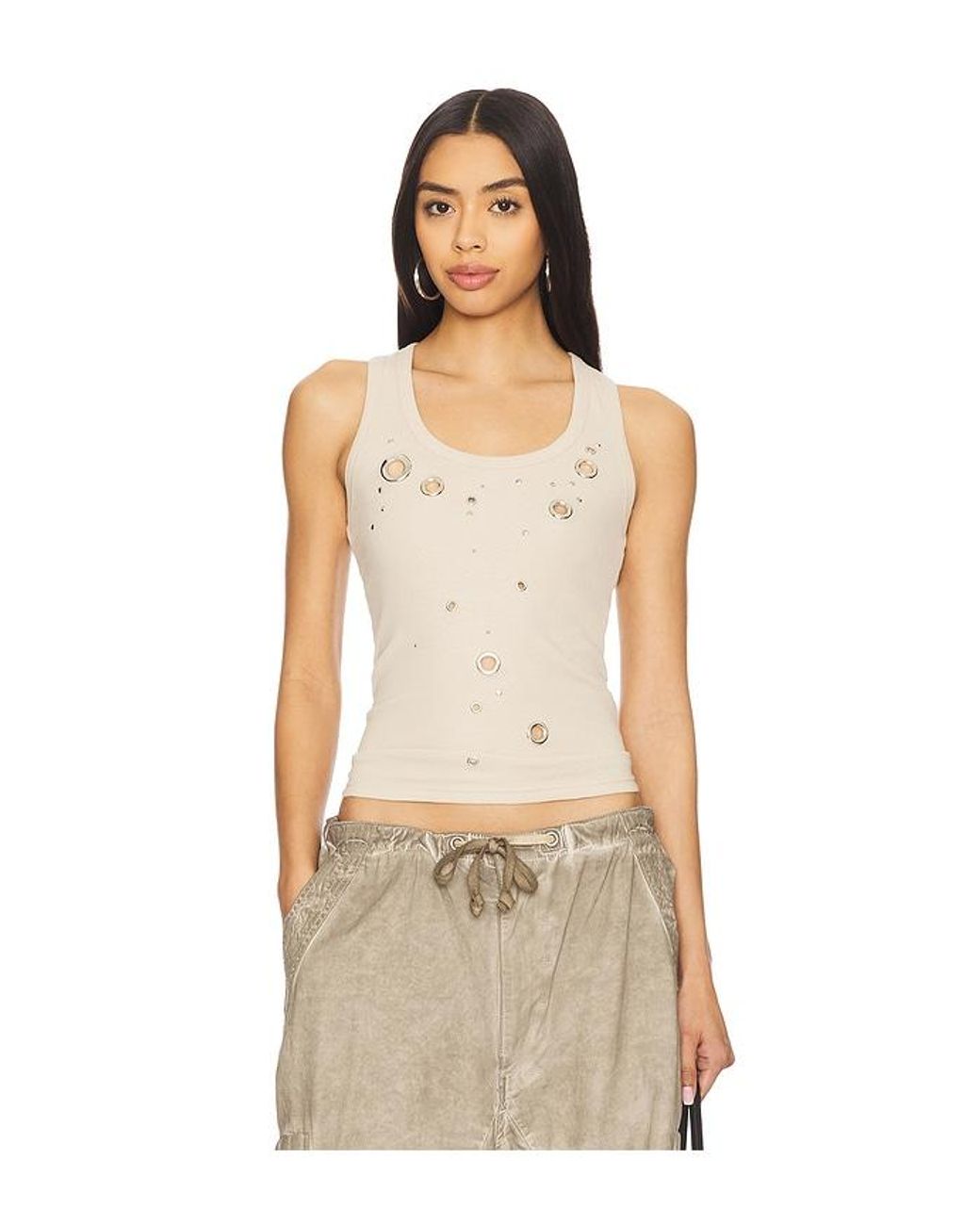 Jaded London Eyelet Studded Tank Top in Natural | Lyst