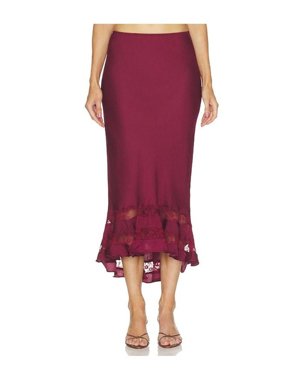 Free People Red Long Lost Lover Skirt