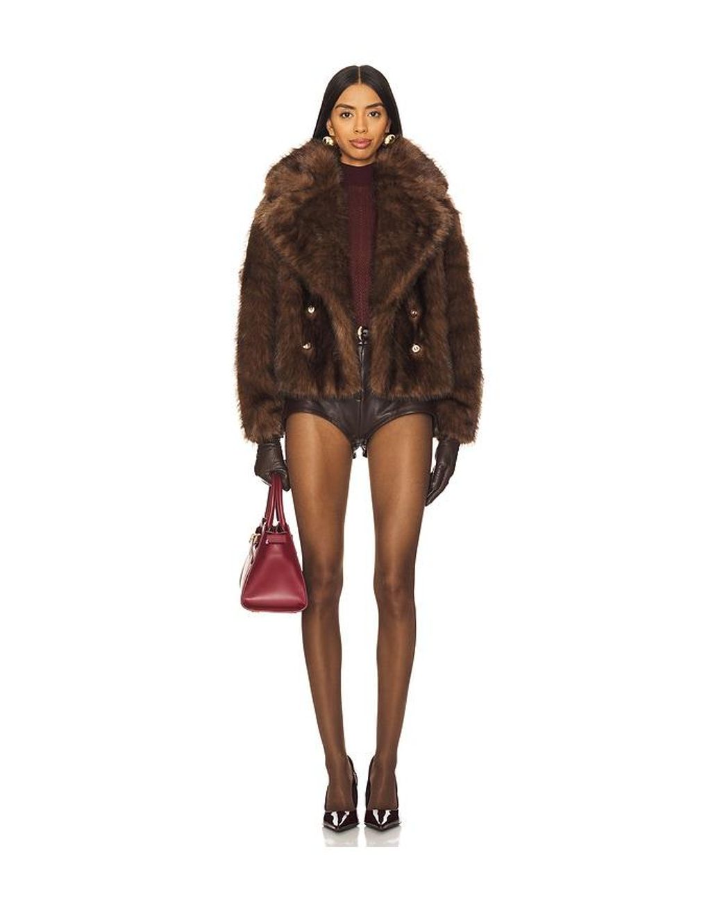 Adrienne Landau Brown The Cornelia Faux Fur Peacoat
