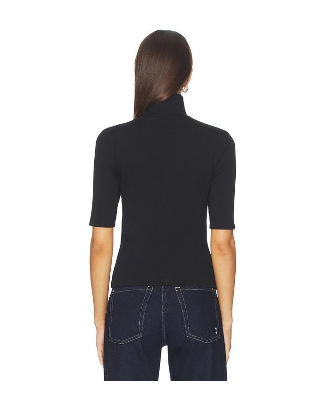Susana Monaco Black Mock Neck Elbow Sleeve Top