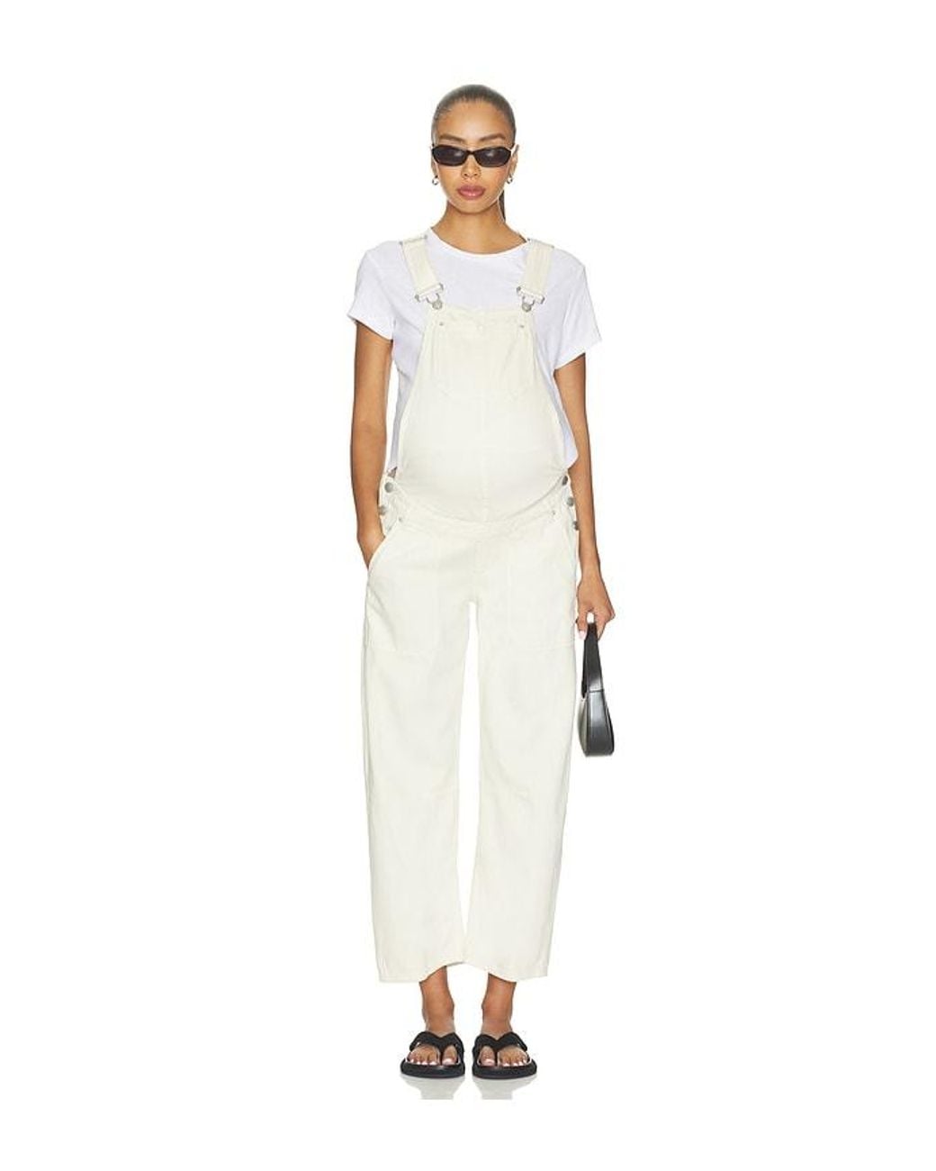DL1961 White X Bumpsuit Bilie Maternity Overalls