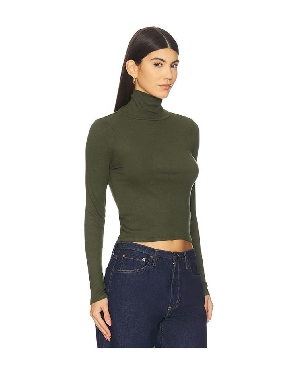 Bobi Green Crop Turtleneck Top