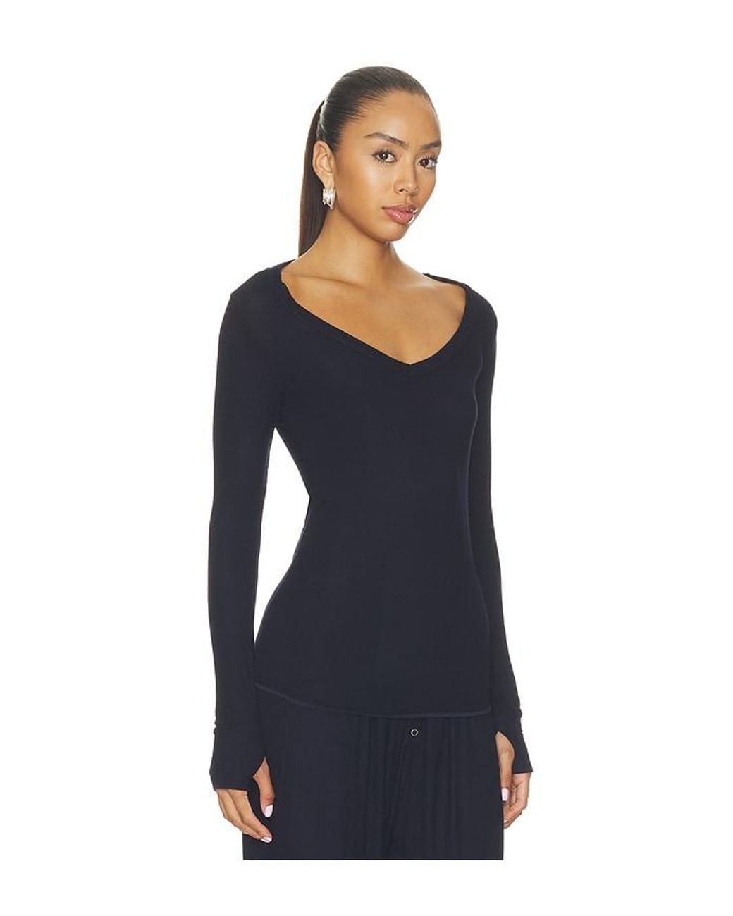 Michael Lauren Blue Otis Long Sleeve Fitted V-Neck