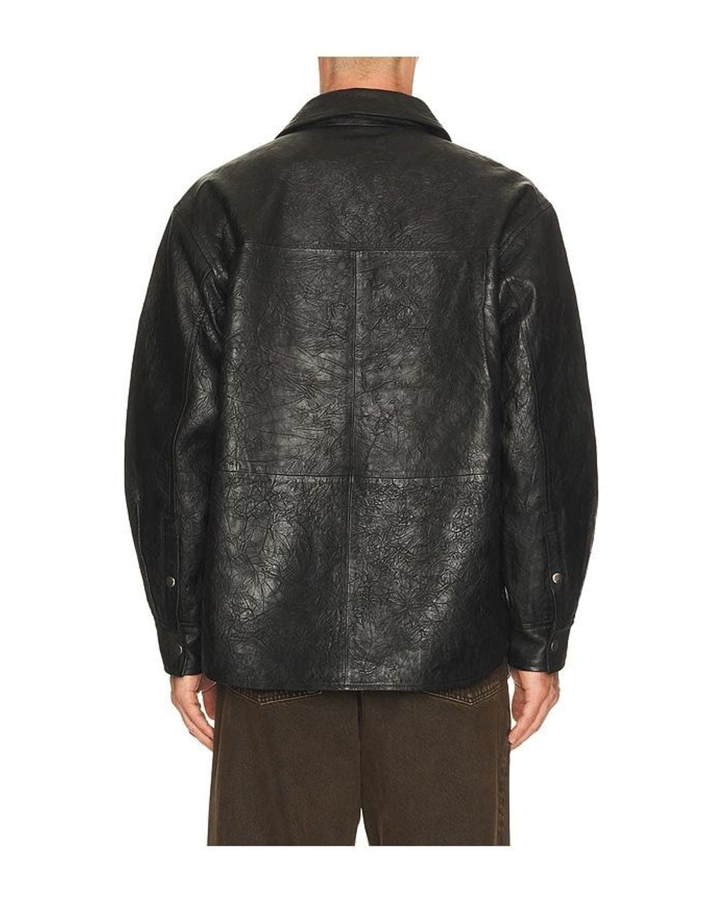 sunflower Black Crinkle Leather Shirt Jacket for men