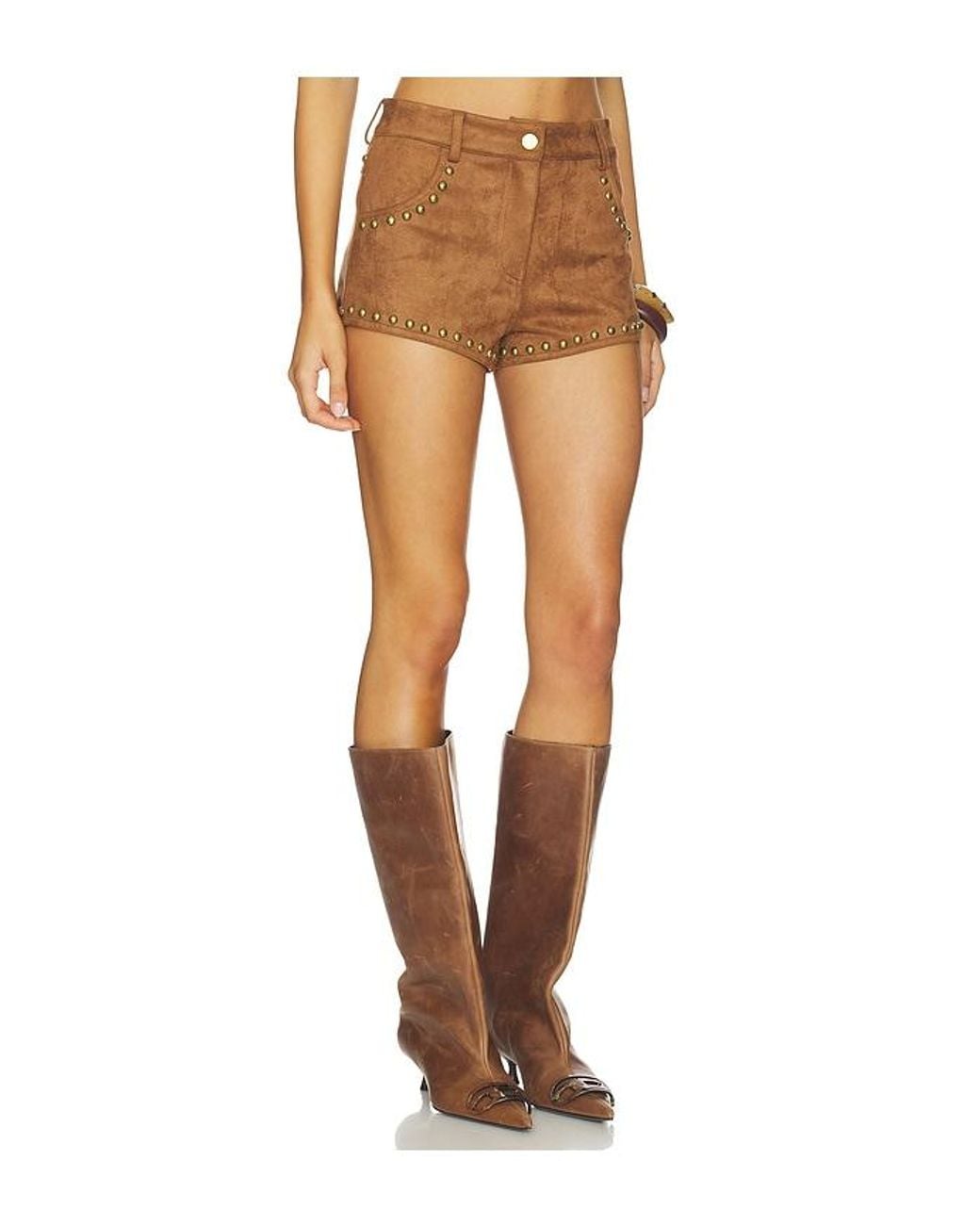 MORE TO COME White Leanan Studded Faux Suede Short