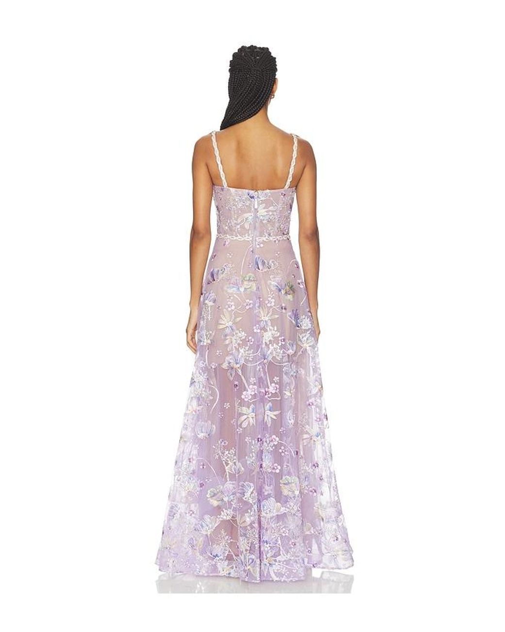 Bronx and Banco Purple Midnight Embroidered Floral Gown