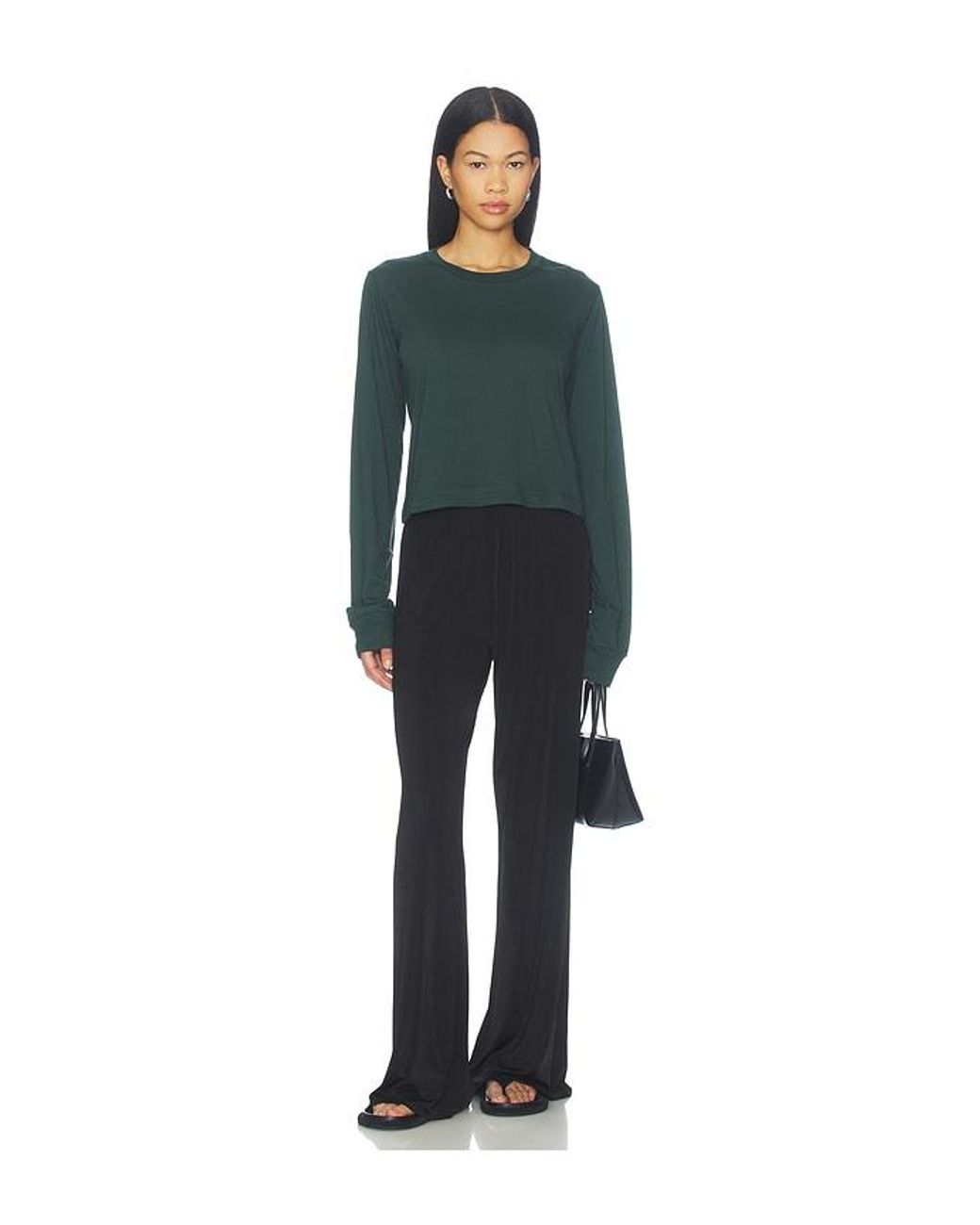 ÉTERNE Green Cotton Long Sleeve Boxy Tee