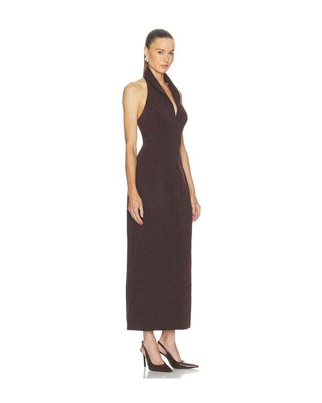 Odd Muse Brown Cotton Mix Zip Collar Midi Dress