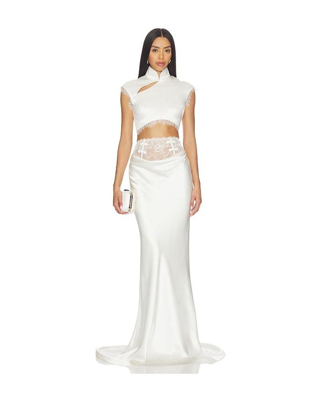 SAU LEE White Lila Satin Top