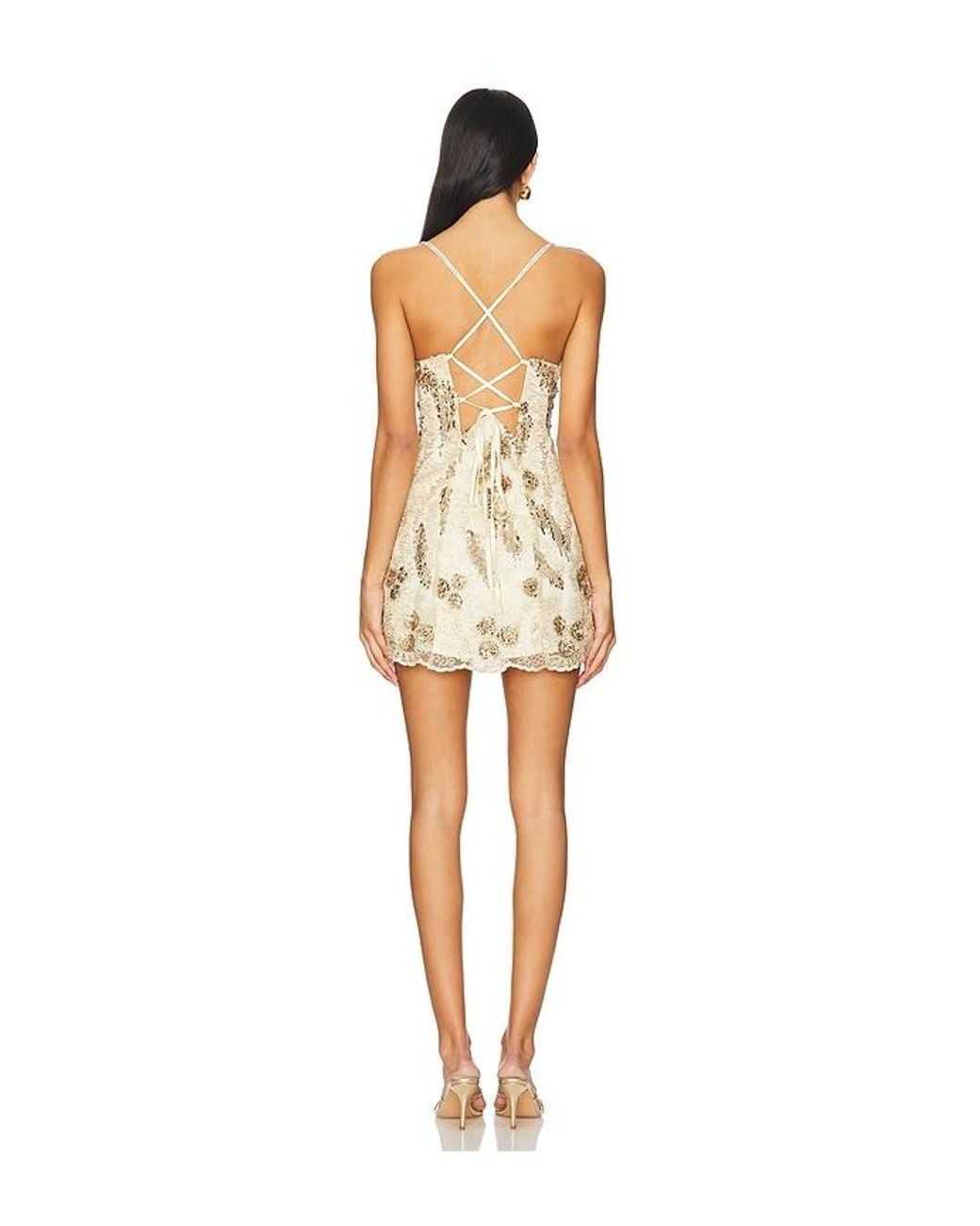 for love and lemons opal dress gold Constance Embellished Cowl-Neck Maxi Dress in Gold main image 0