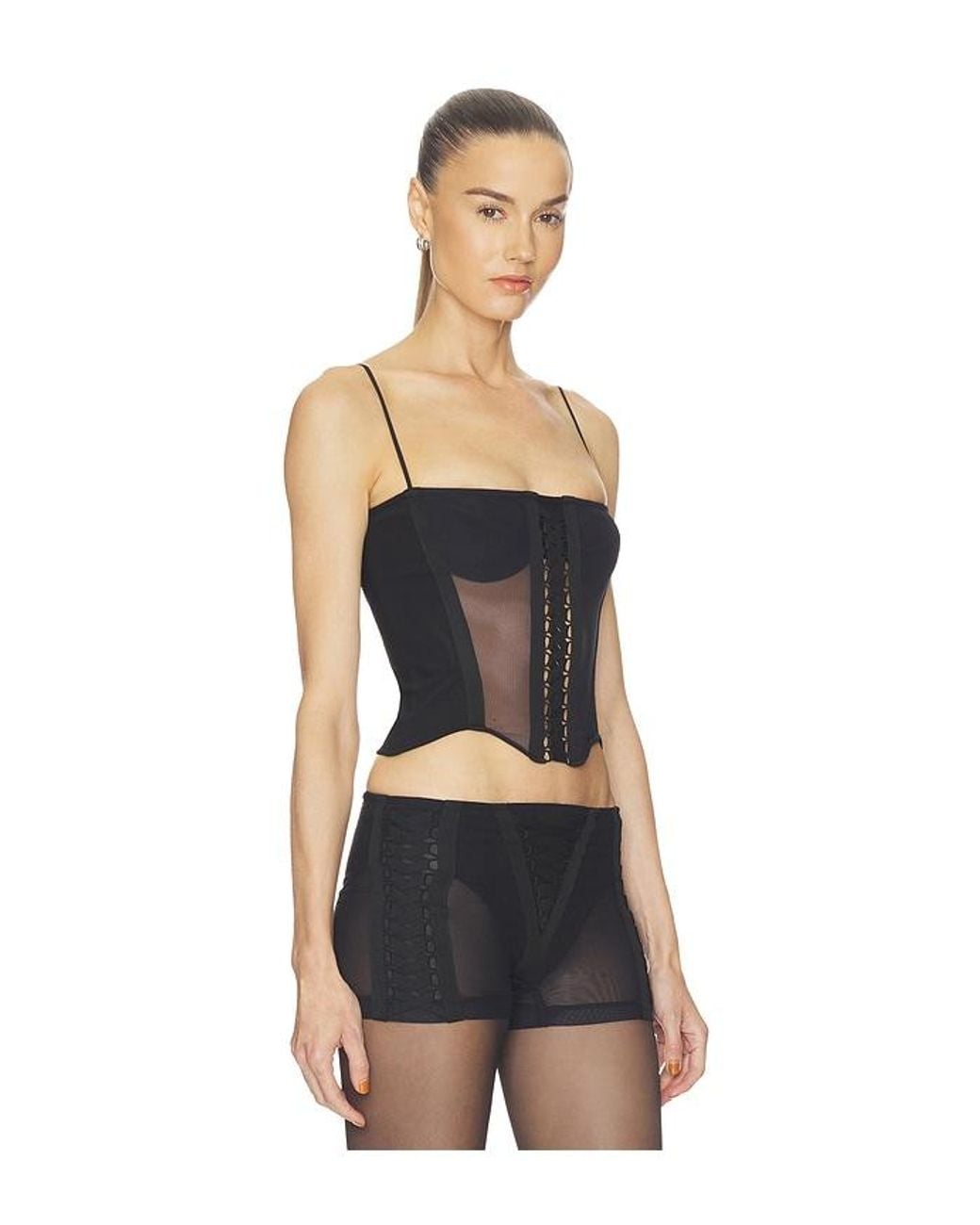 HAELO Black Layered Lace Up Corset Top