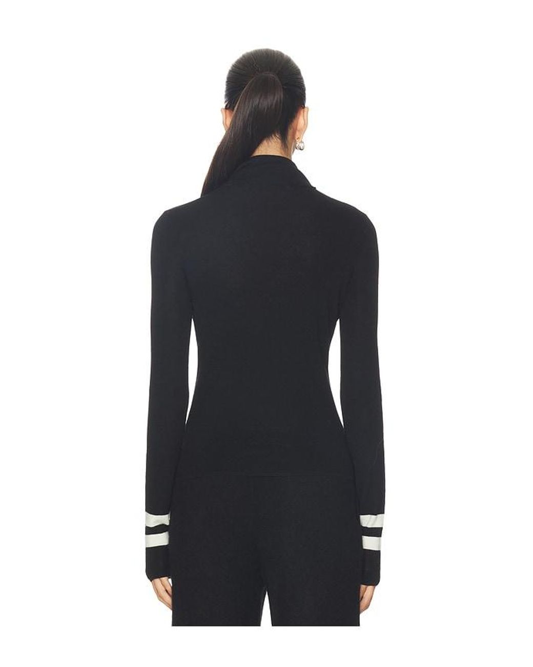 White + Warren Black Superfine Merino Striped Fitted Turtleneck