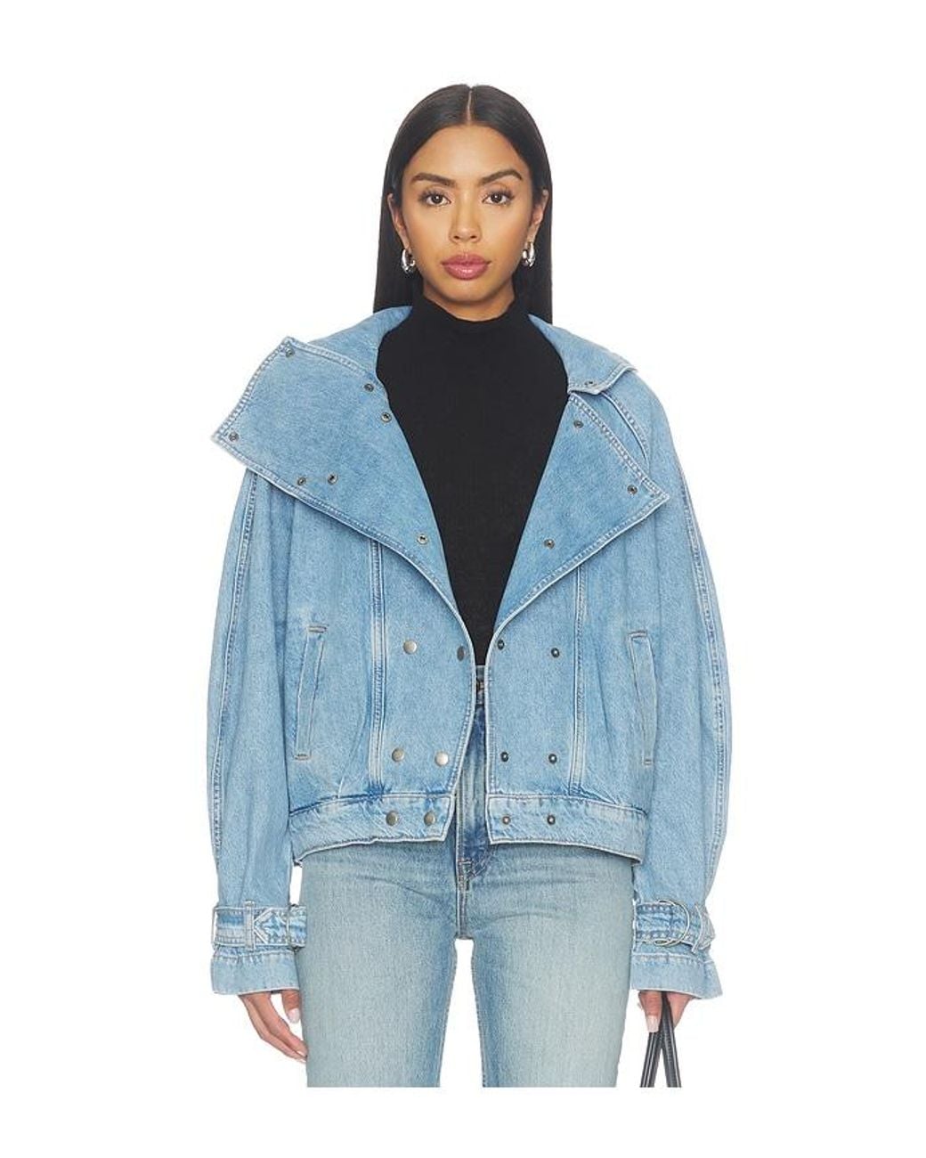 Bardot Blue Funnel Neck Jacket