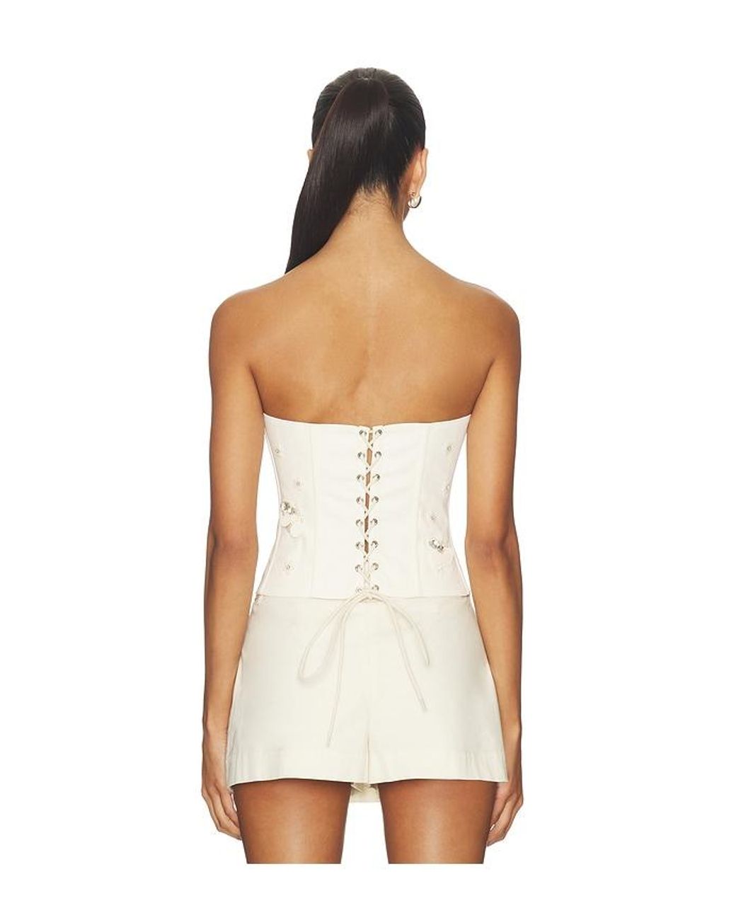 GUIZIO White Embellished Twill Corset Top