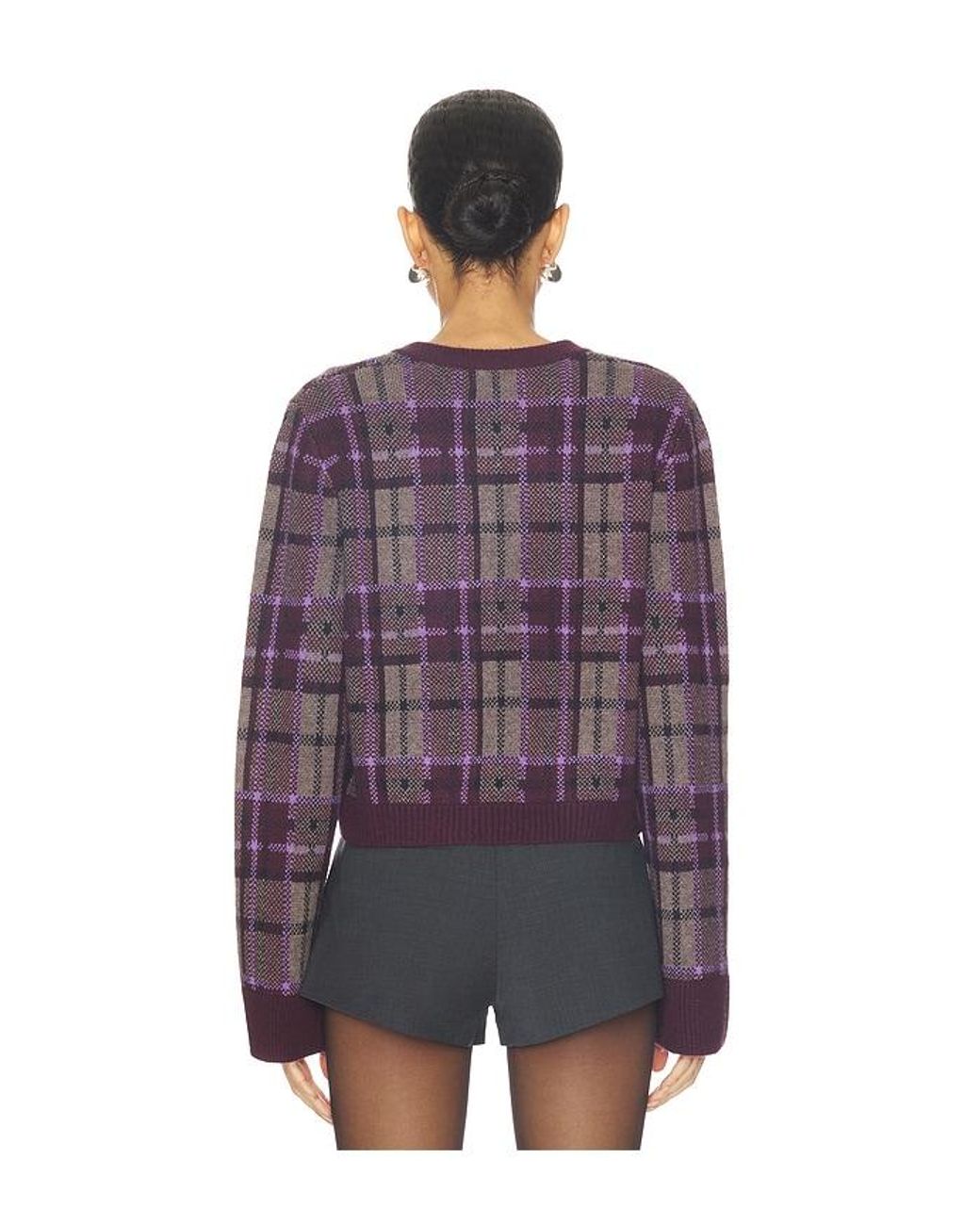 NAADAM Purple Luxe Plaid Jacquard Cardigan