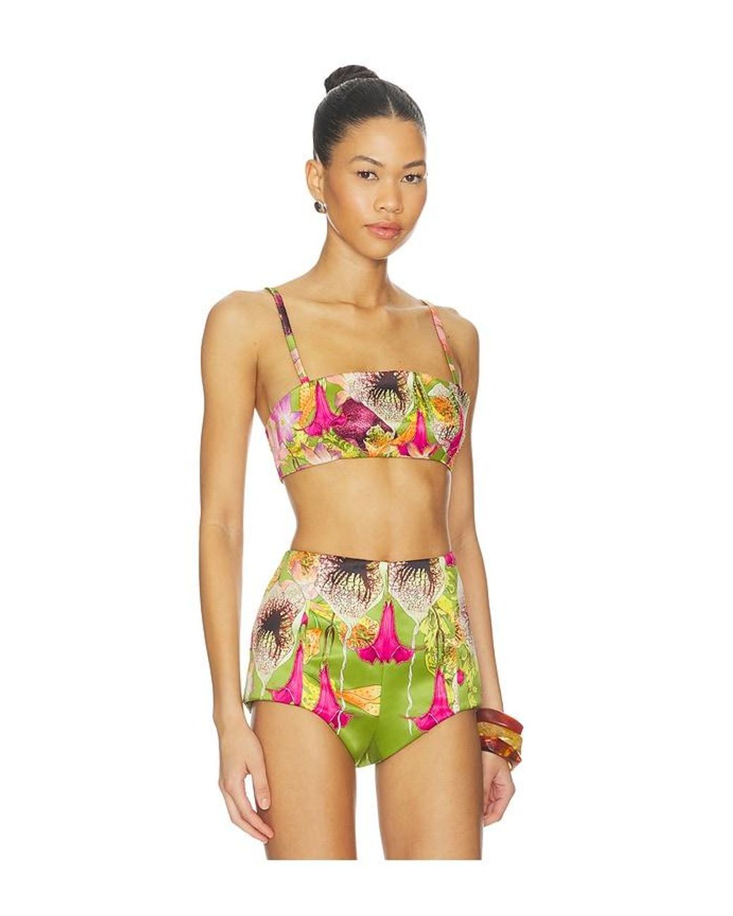 Muma World Green Beaded Floral Canopy Crop Top