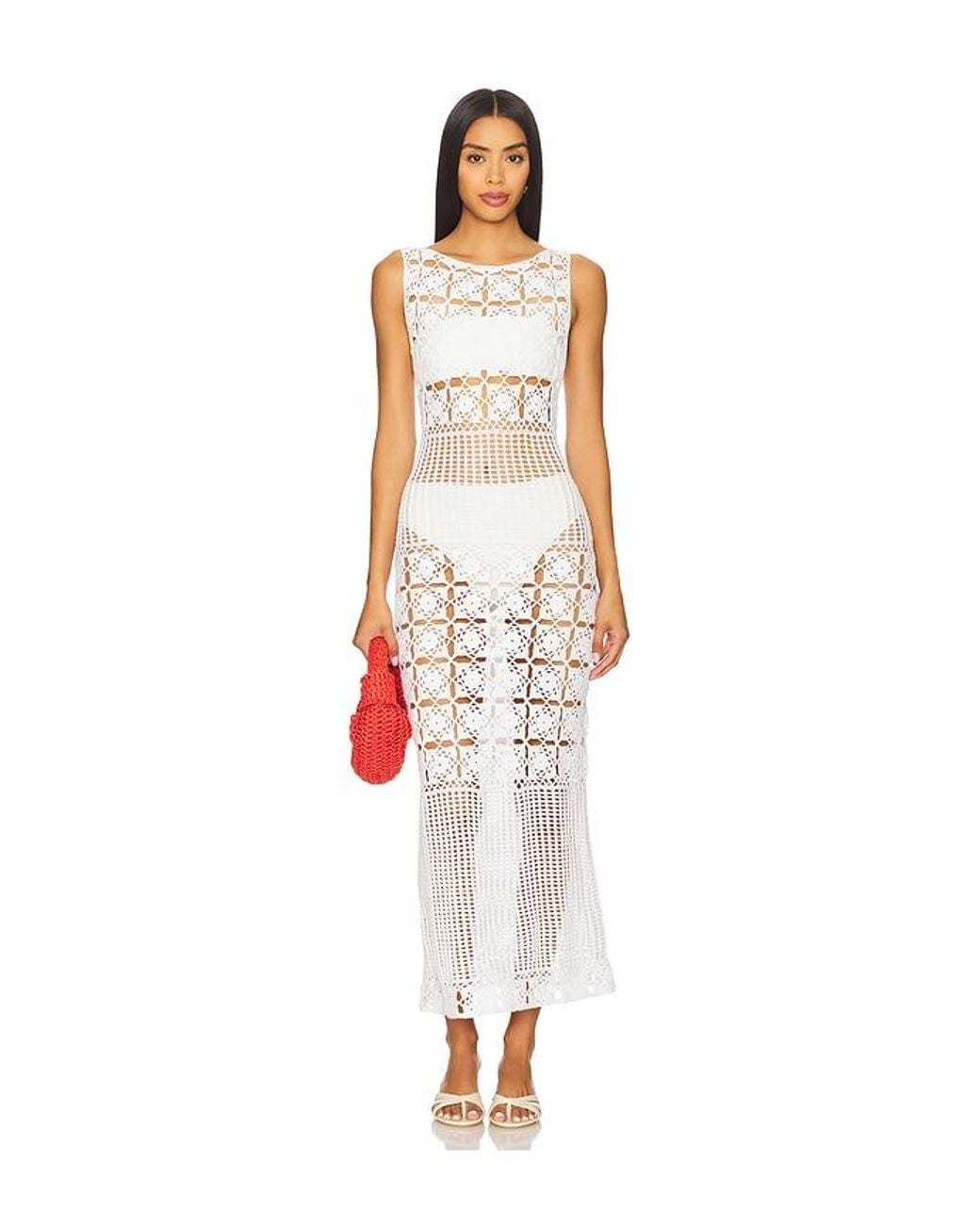 Tularosa White Mikio Crochet Midi Dress