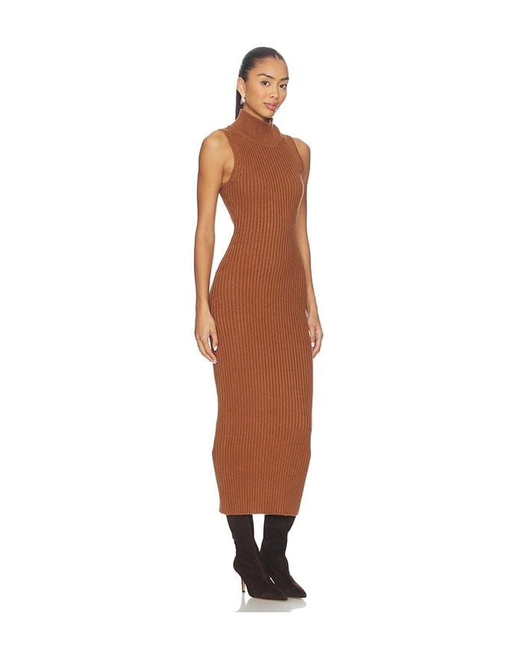 Lovers + Friends Brown Cary Mock Neck Midi Dress