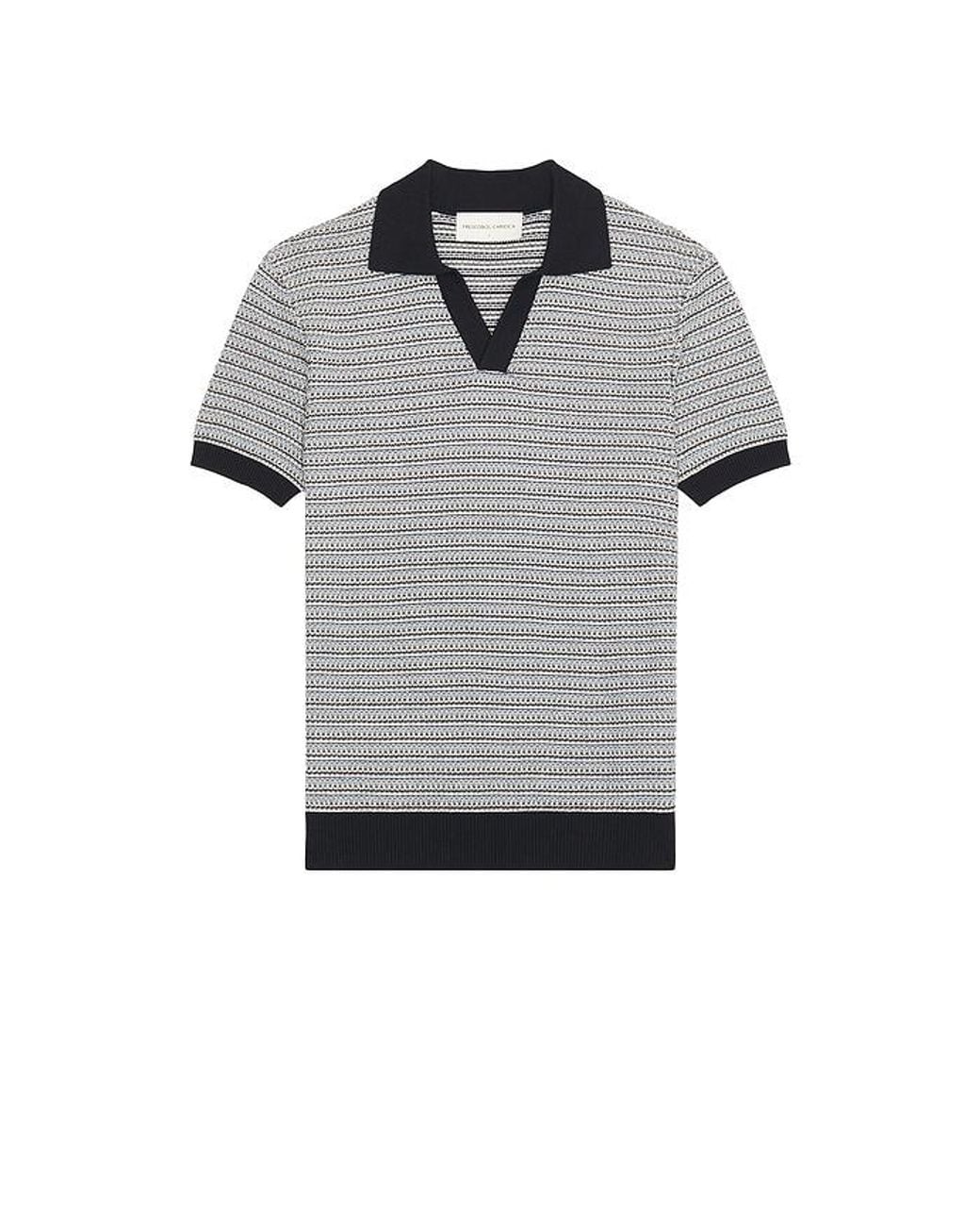 Frescobol Carioca Blue Rino Cotton Blend Short Sleeve Contrast Knitted Polo for men