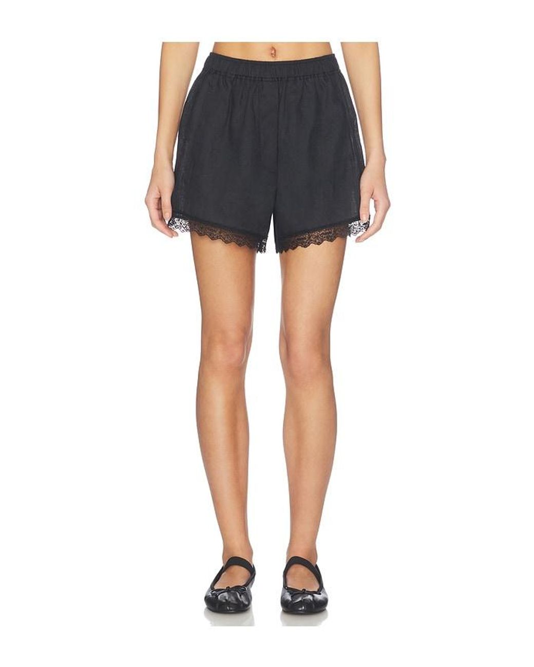 Ganni Blue Light Linen Lace Hem Shorts