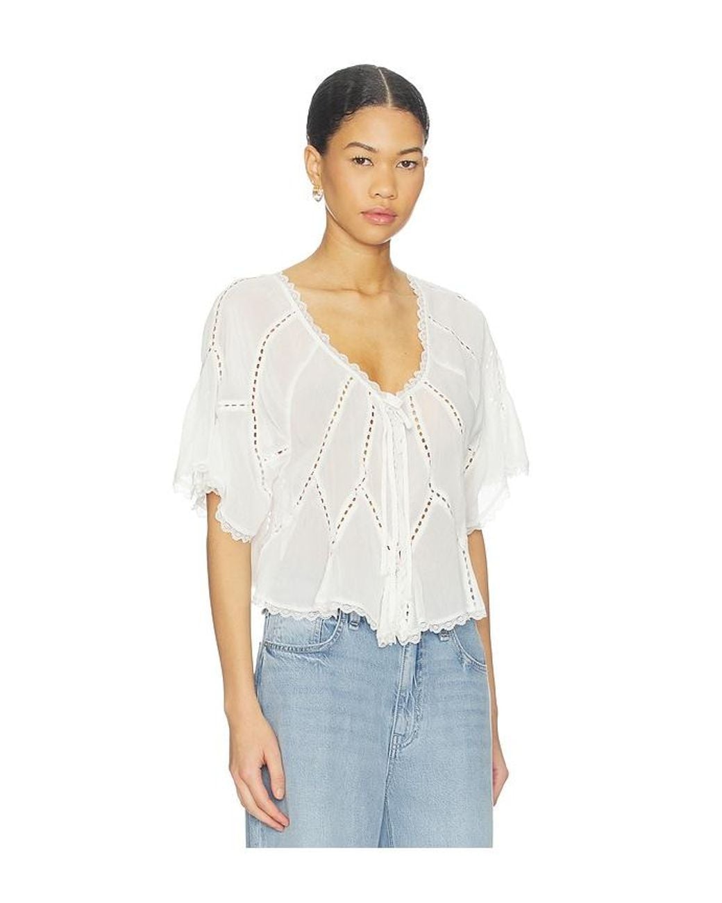 Free People White Michelle Blouse