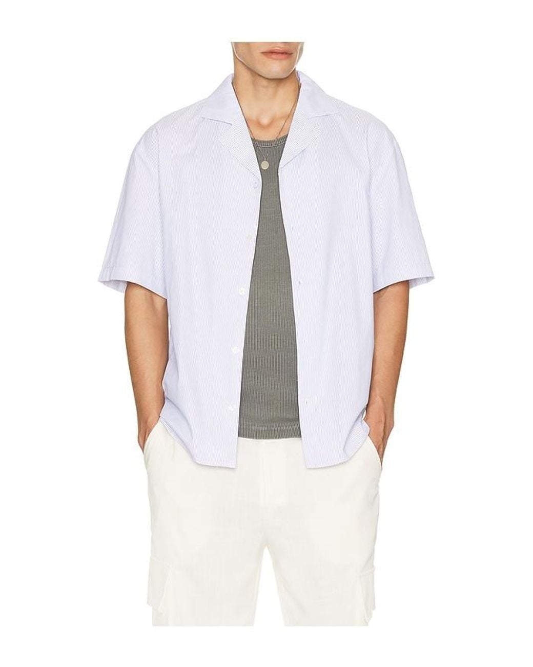 KROST White Cotton Stripe Bowling Shirt for men