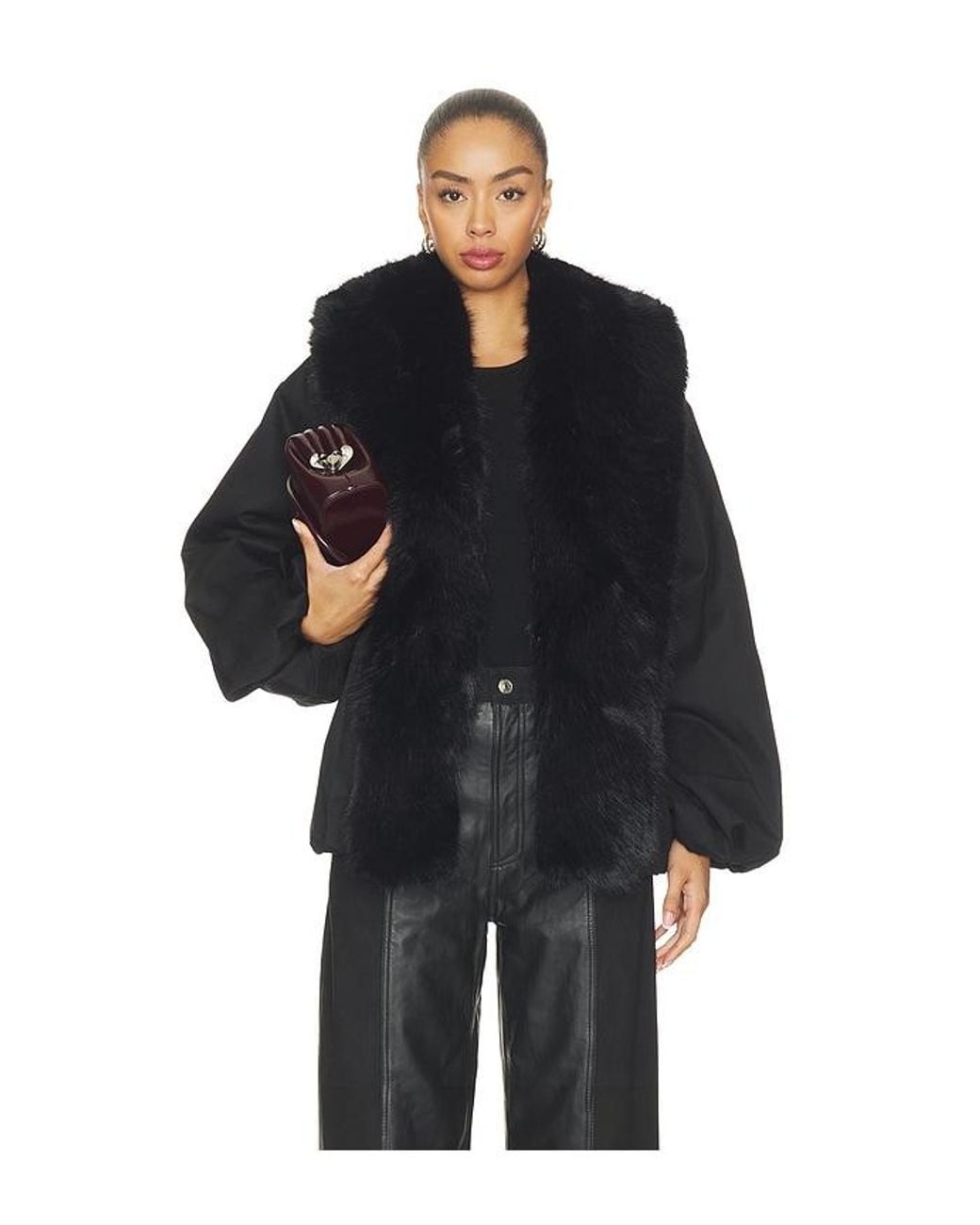 ROTATE BIRGER CHRISTENSEN Black Faux Fur Collar Jacket