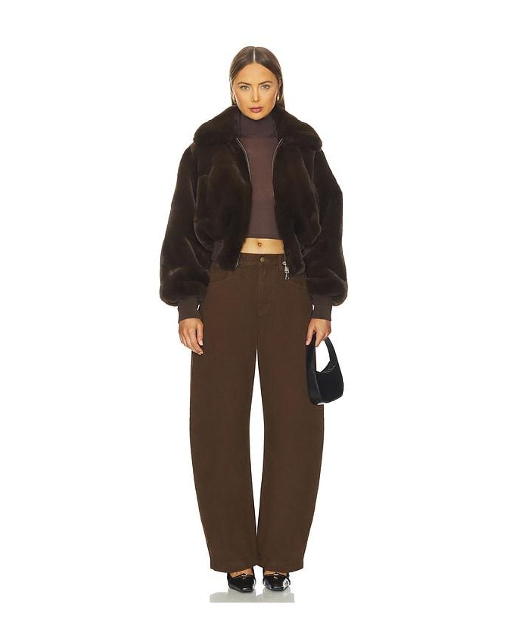 Ronny Kobo Brown Clemence Faux Fur Jacket