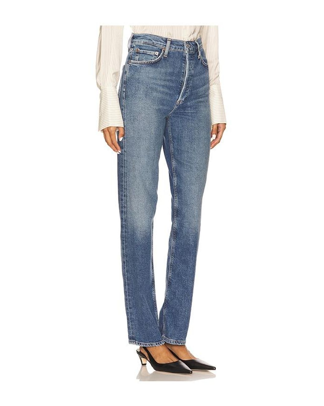 Agolde Blue 90S Pinch Waist Long High Rise Straight Jeans