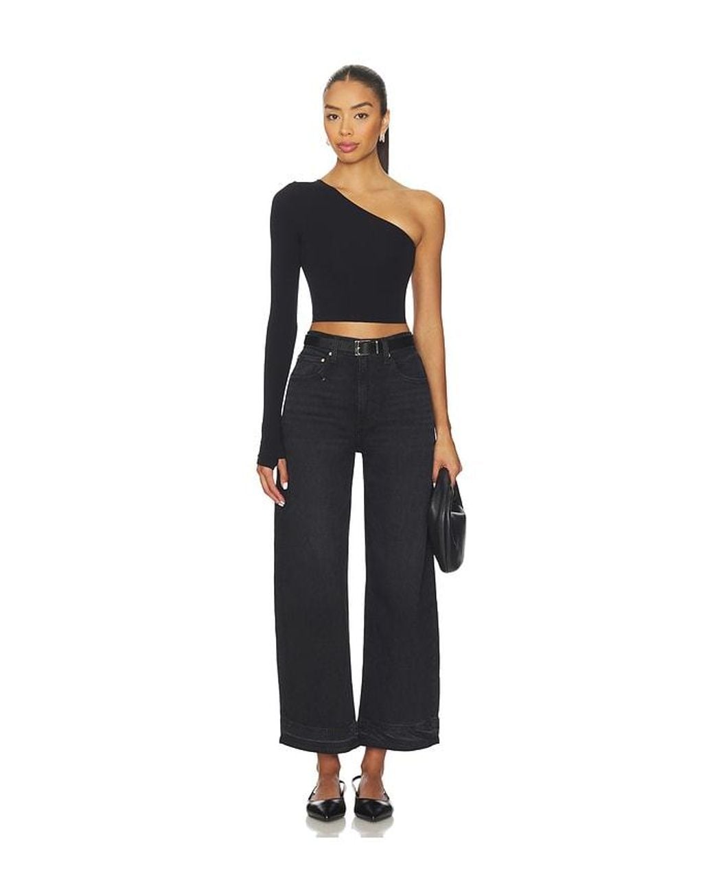 Commando Black Ballet Body One Shoulder Crop Top With Thumbhole