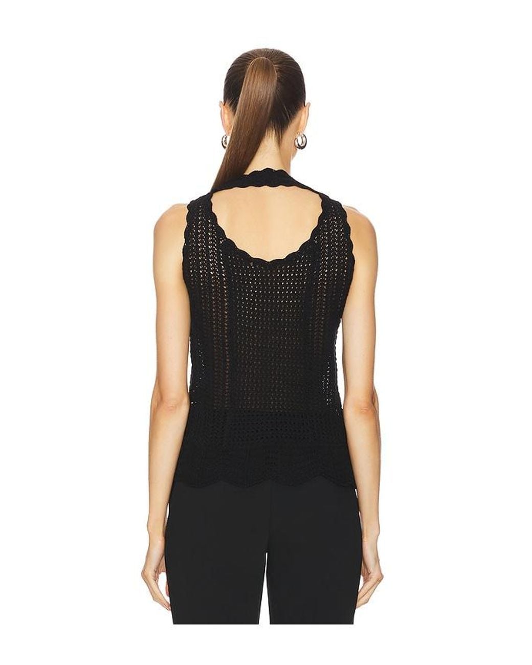 Norma Kamali Black Scoop Neck Tank Crochet Top