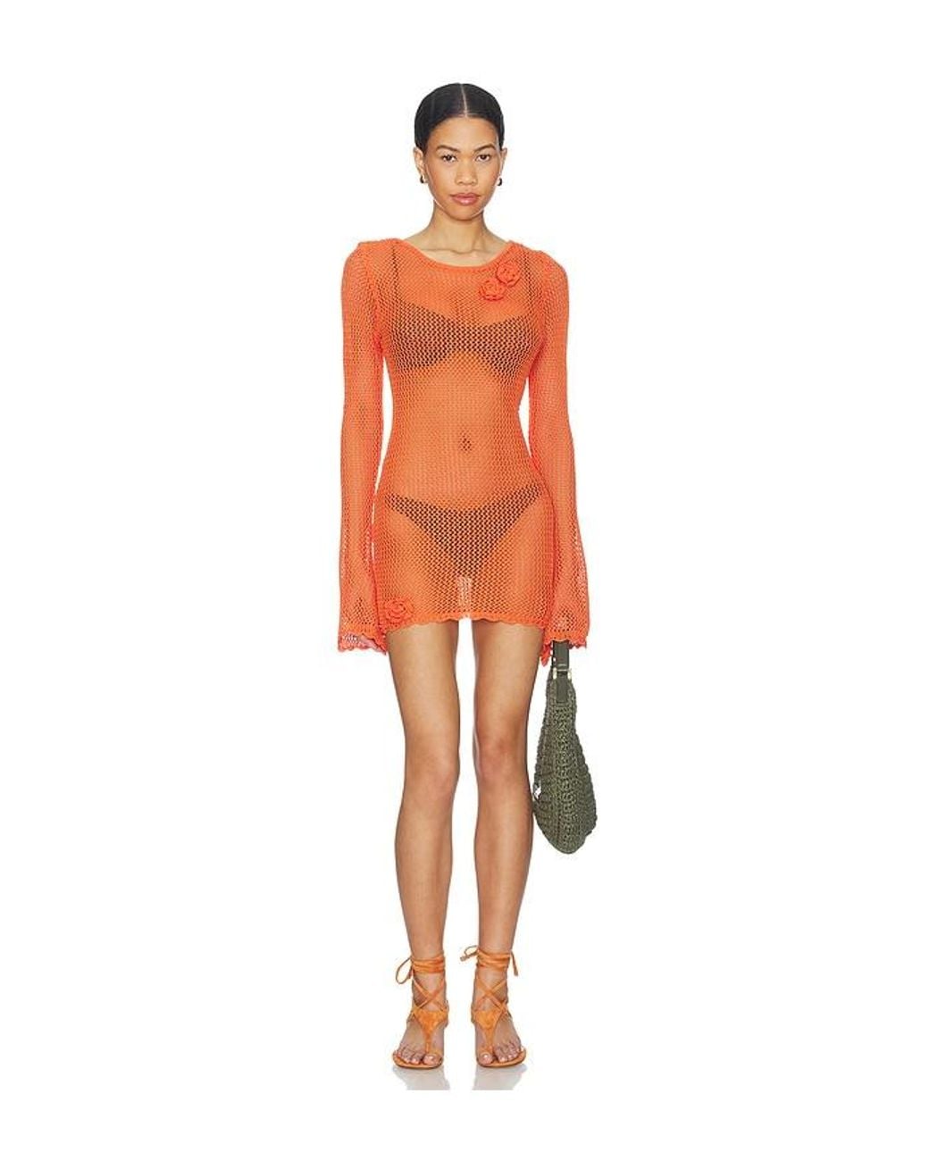 SNDY'S Orange Tanya Crochet Mini Dress