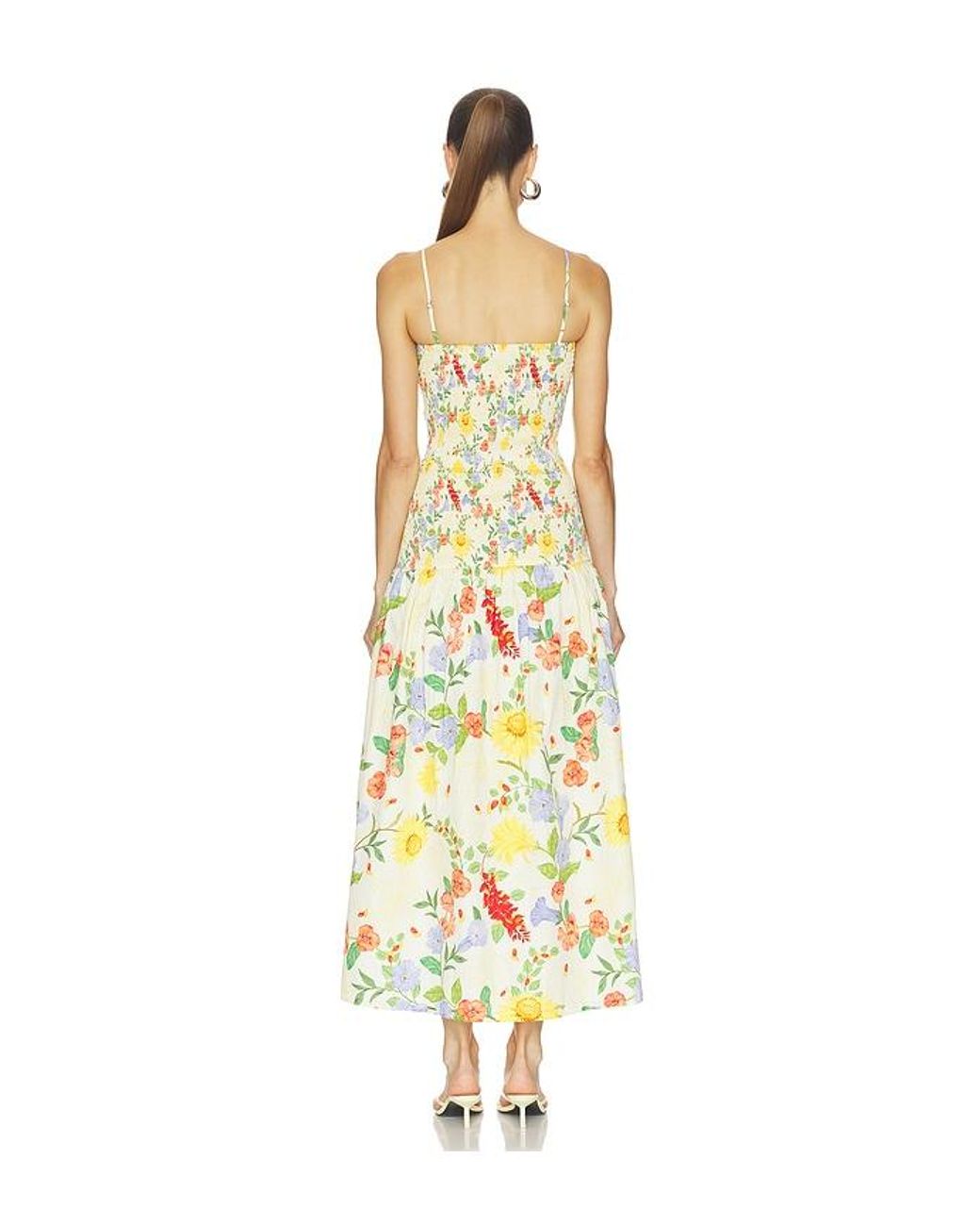 VERANDAH White Smocked Cotton Satin Maxi Dress