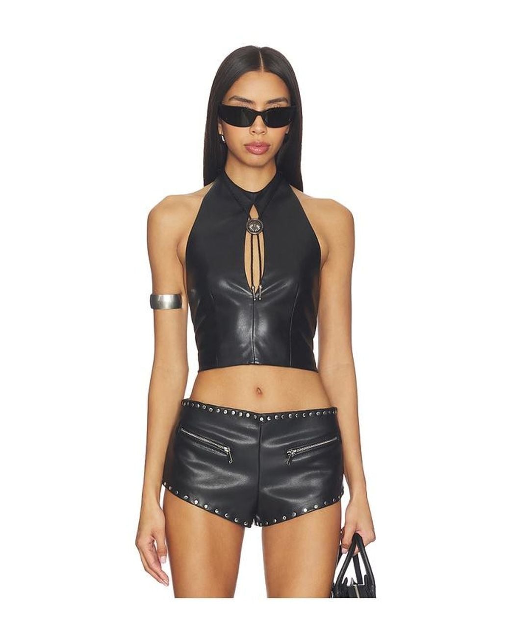 Lamarque Black X Revolve Stella Faux Leather Keyhole Halter Top