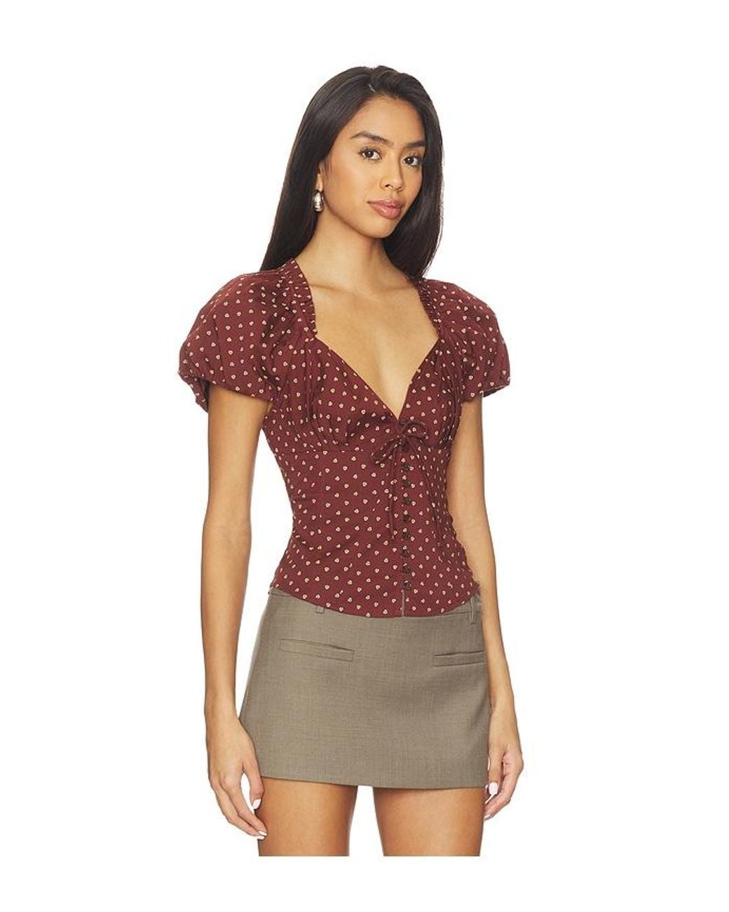 Free People Brown Summer Printed Blouse