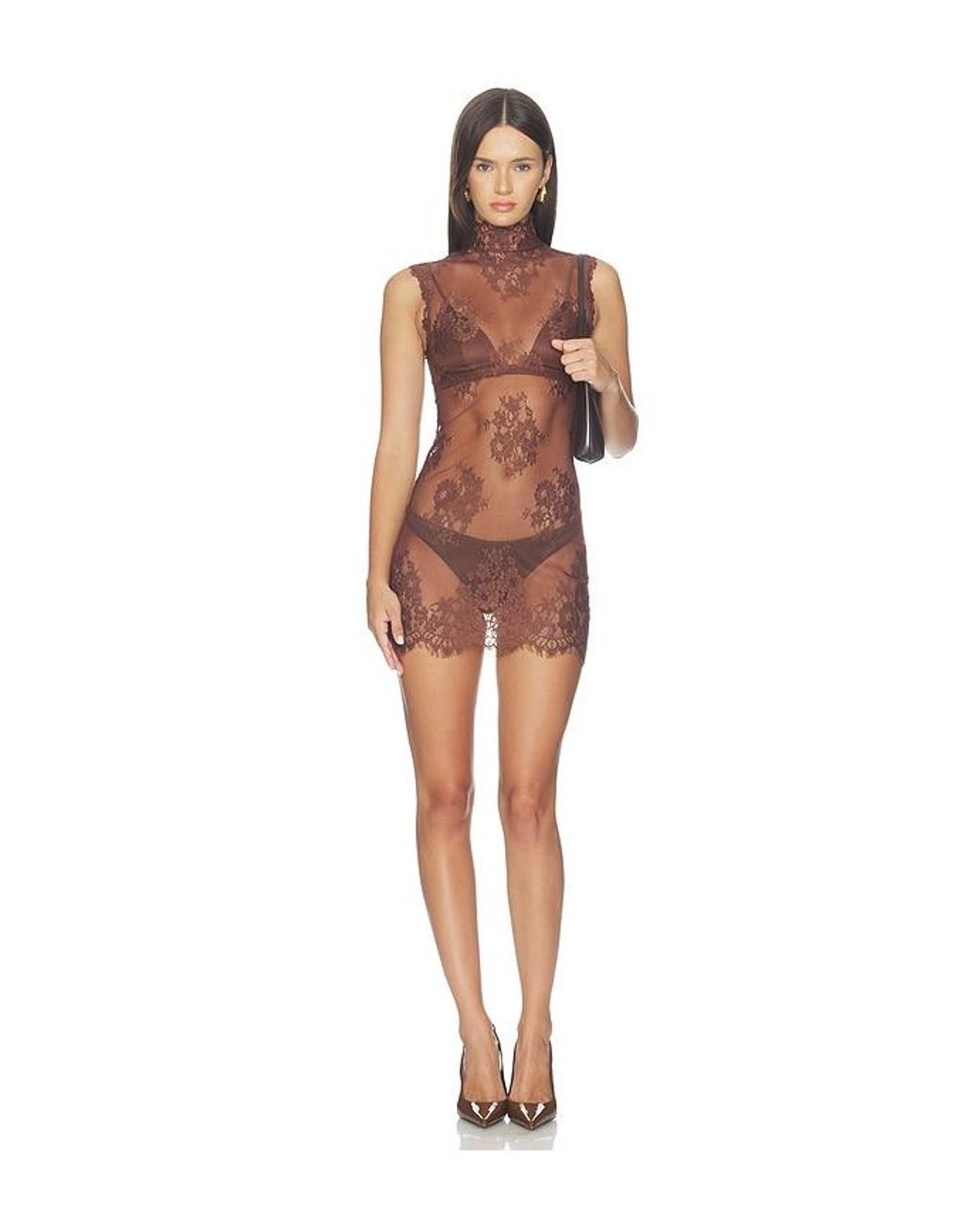 Free People Brown One More Time Mini Slip Dress
