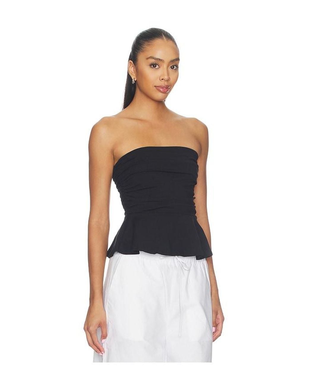 Susana Monaco Black Tube Gathered Flare Top