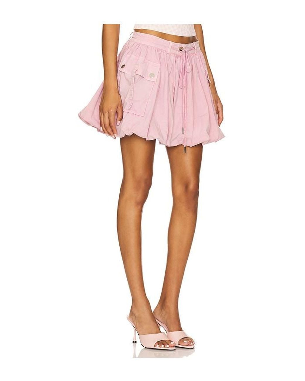 Ganni Pink Washed Stretch Cotton Mini Bubble Skirt