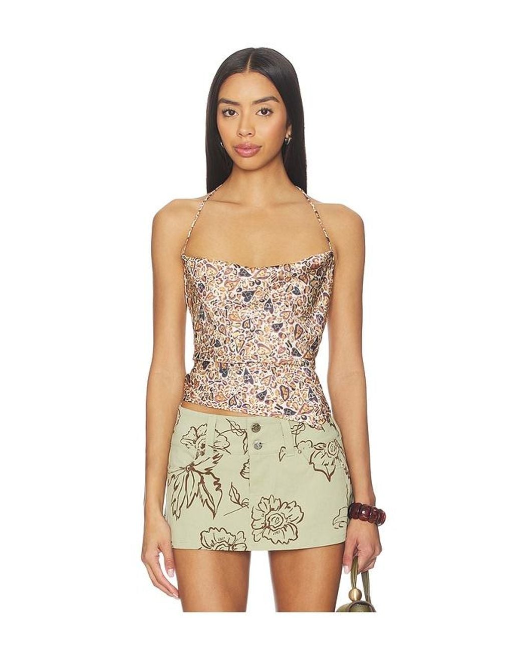 Juliet Johnstone Multicolor Satin Cowl Neck Halter Top