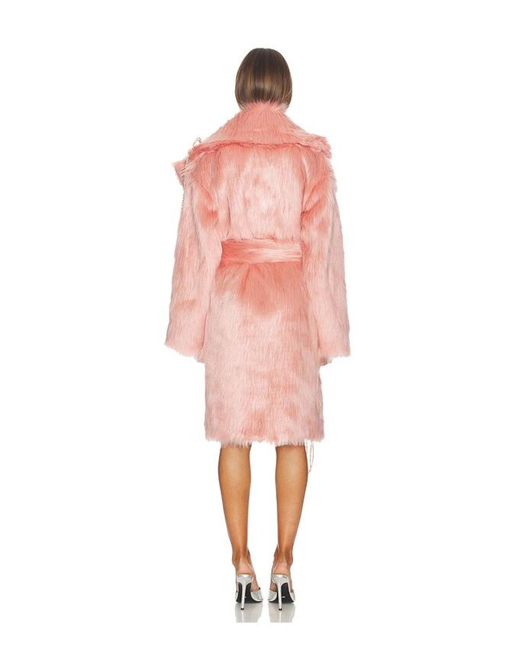 Milkwhite Pink Faux Fur Coat With Faux Pearls
