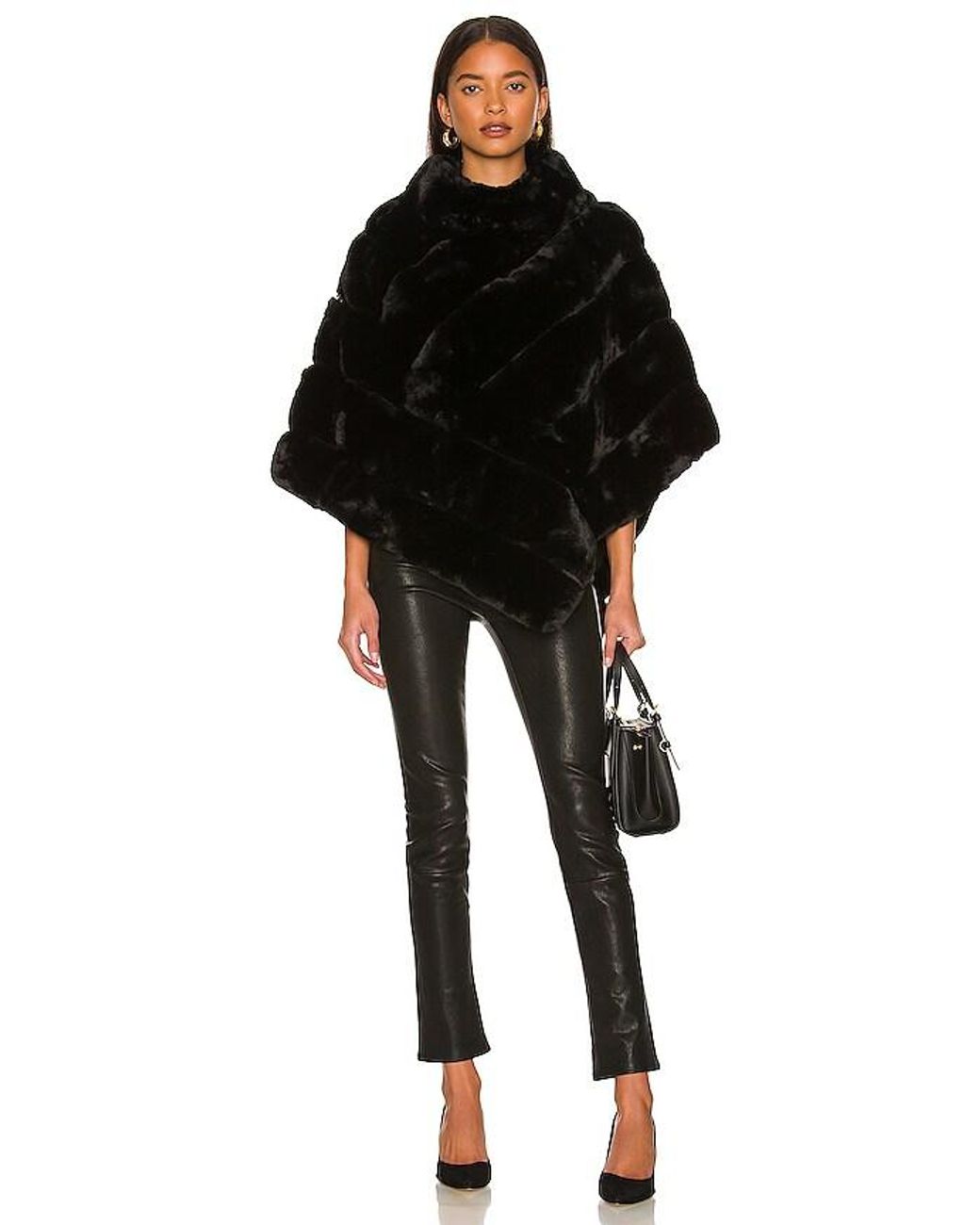 Adrienne Landau Black Faux Fur Wrap