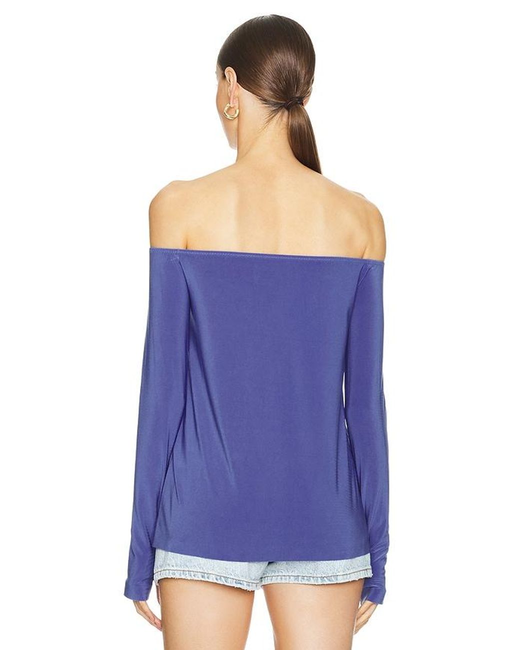 Norma Kamali Blue Long Sleeve Off Shoulder Top