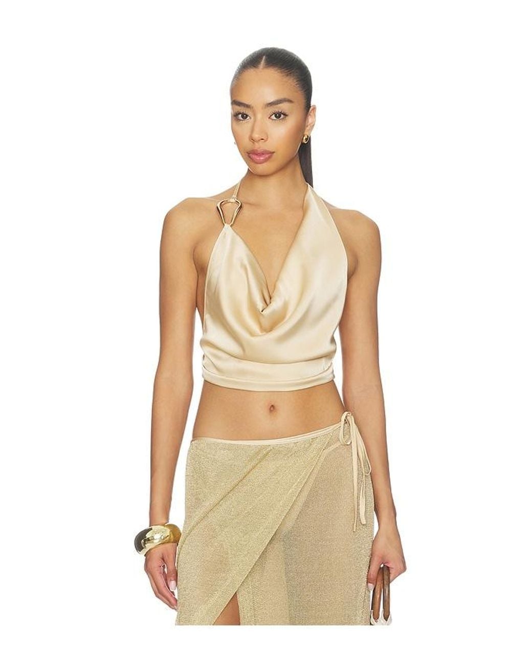 Tiger Mist Natural Cyrene Satin Cowl Top
