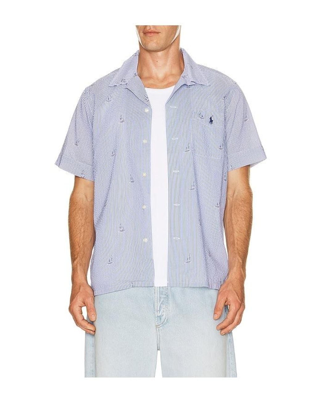 Polo Ralph Lauren White Seersucker Sailboat Print Andy Camp Shirt for men