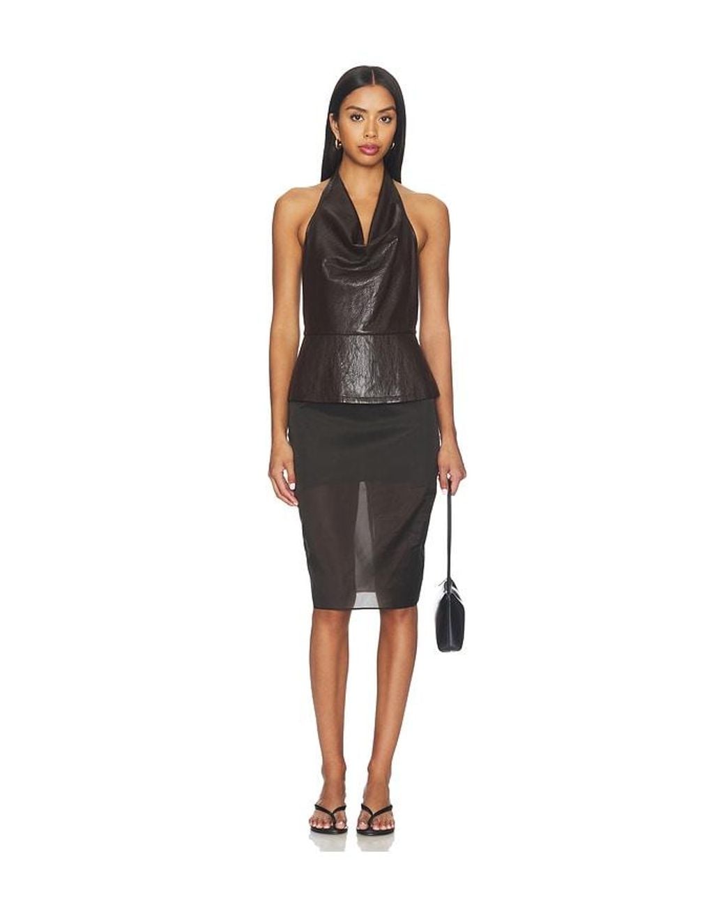LNA Black Jet Faux Leather Halter Top
