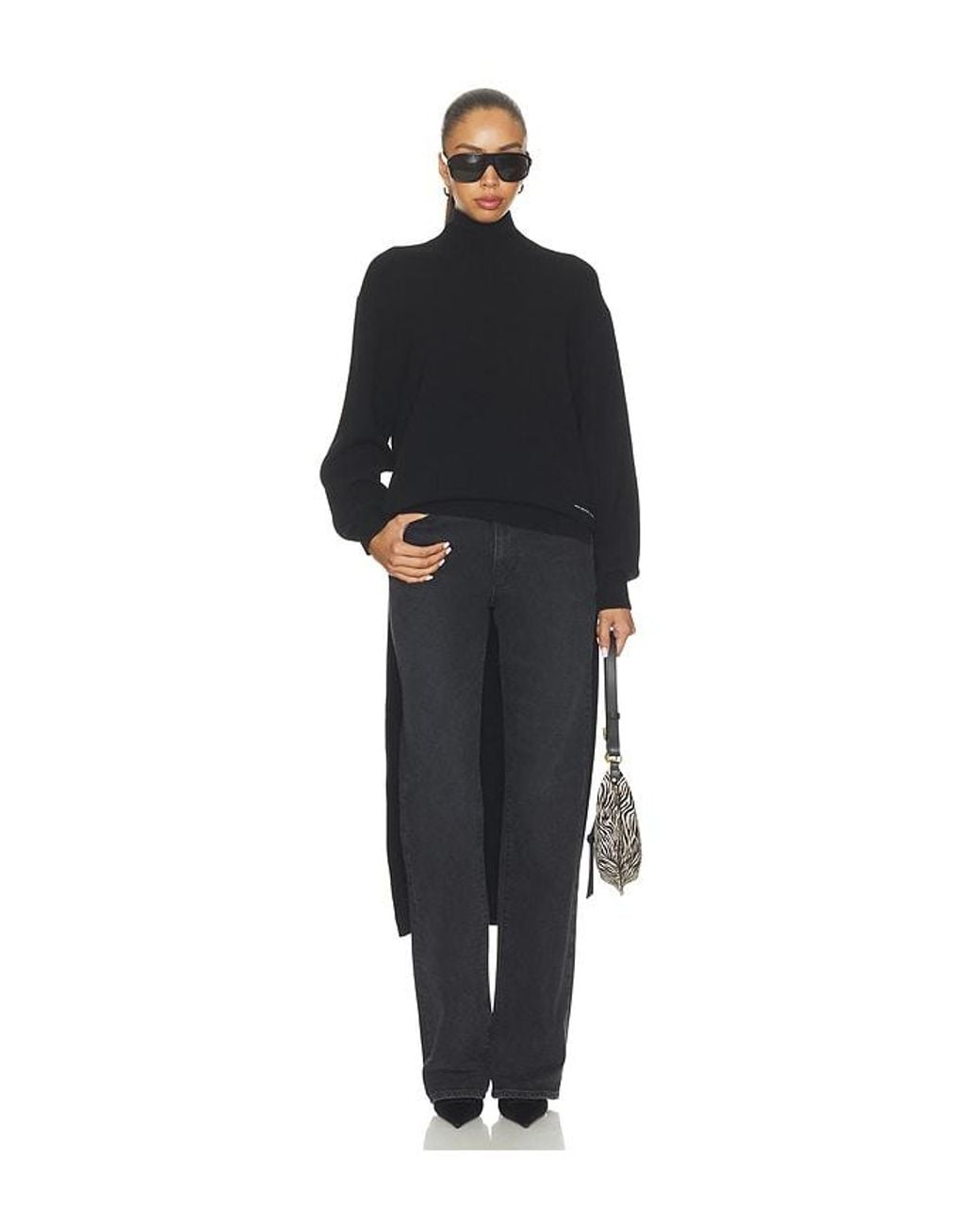 Alexander Wang Black Long Sleeve Turtleneck With High Low Hem