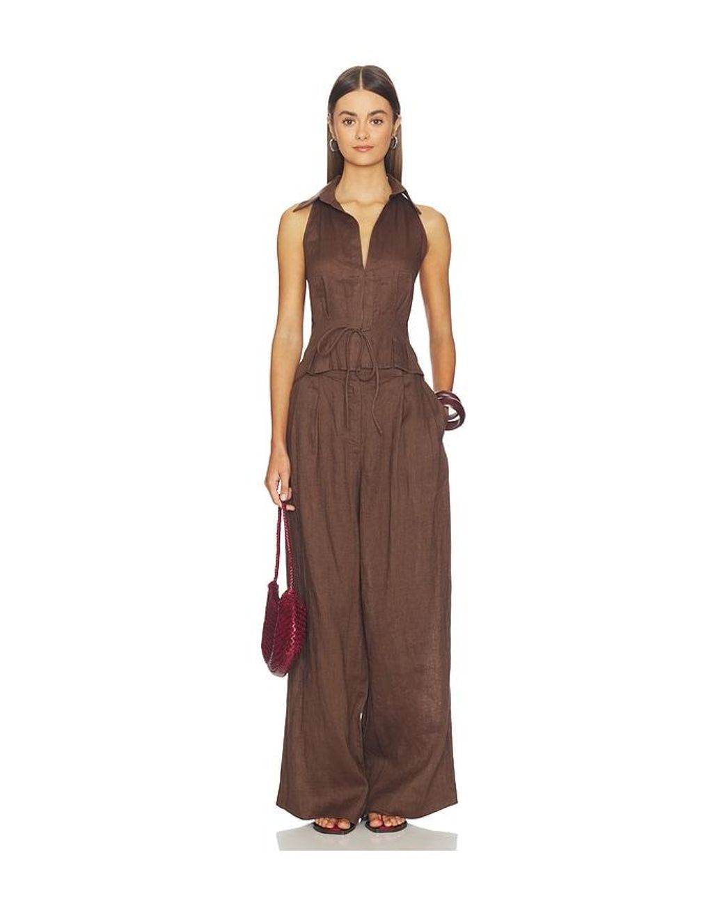 AEXAE Brown Linen Sweetheart Top